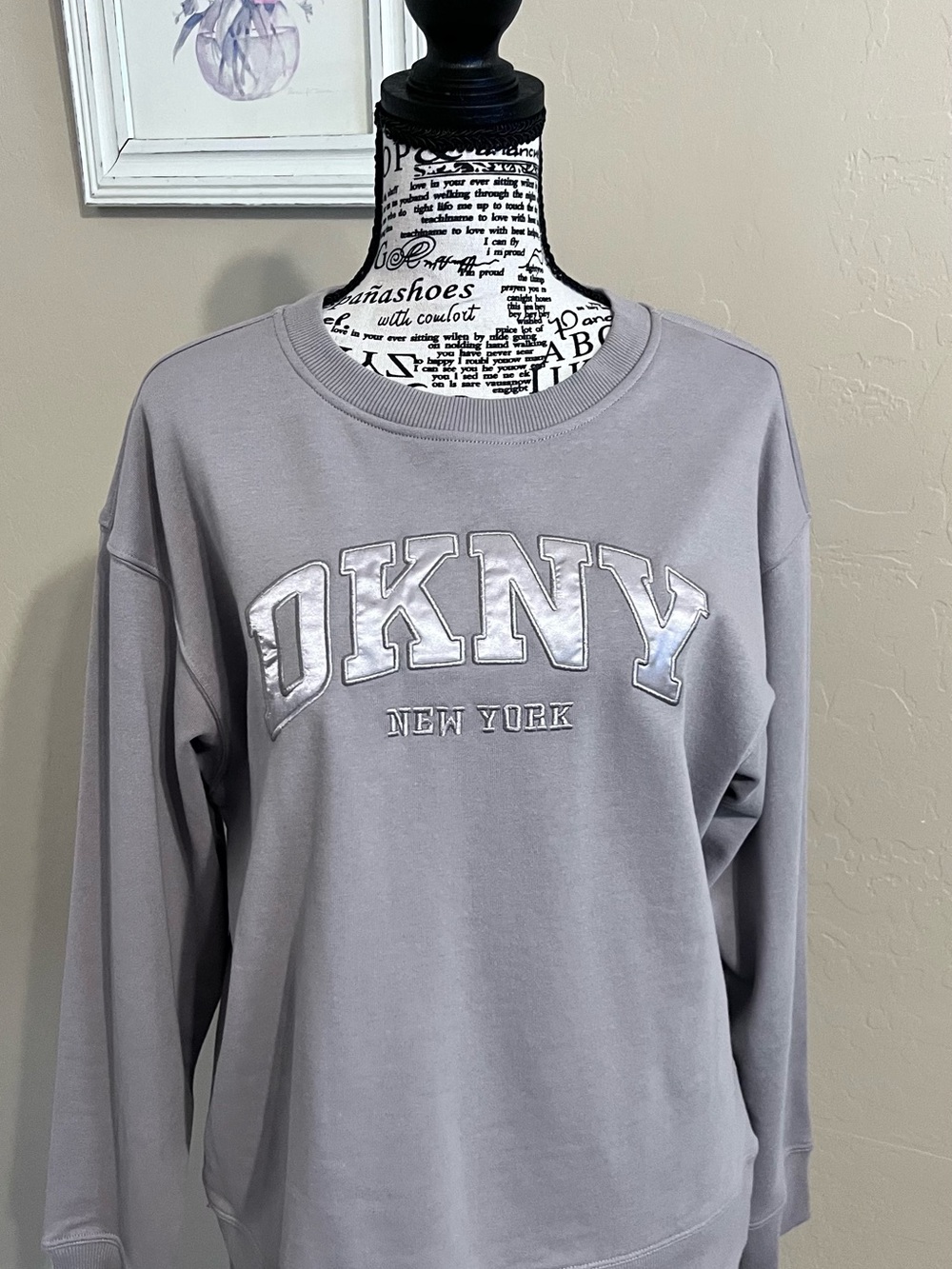 DKNY Light Grayish beige Crewneck Sweatshirt with Shiny Logo